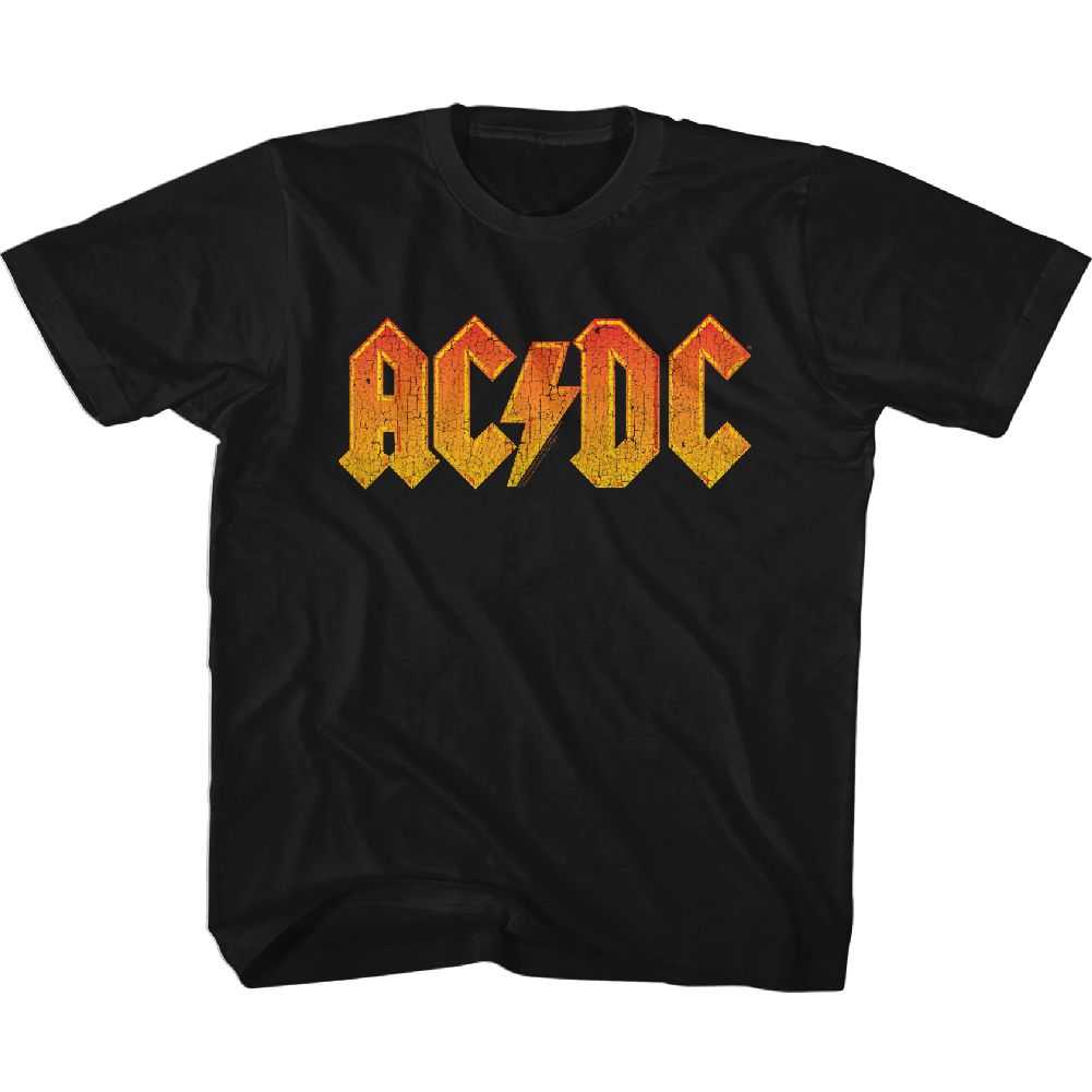 AC/DC Distressed Orange Logo Youth Graphic T-Shirt - Retro Rock Music Clothing - Young Concert Lover Gift Idea