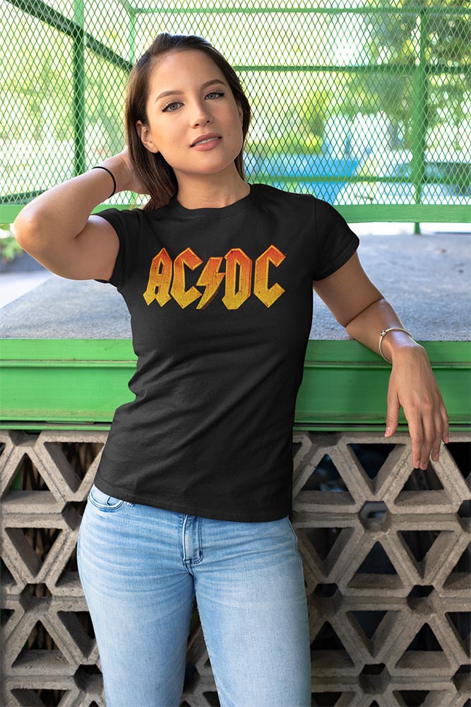 AC/DC Distress Orange Adult Graphic T-Shirt - Retro Rock Music Clothing - Concert Lover Gift Idea