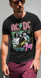 AC/DC Neon Highway Adult Graphic T-Shirt - Retro Rock Music Clothing - Concert Lover Gift Idea