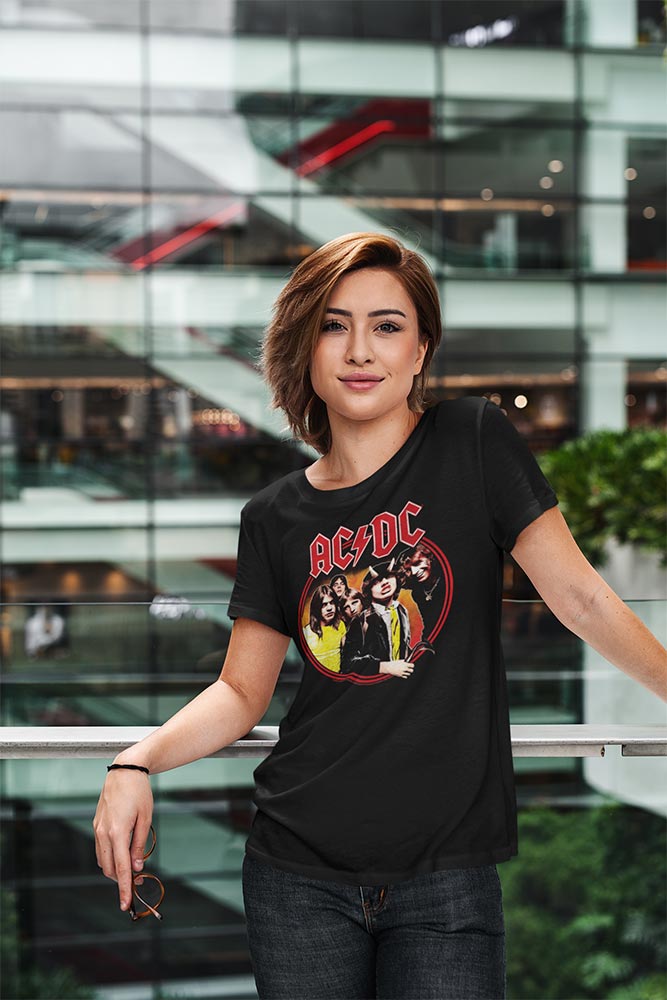AC/DC Highway To Hell Circle Graphic Tee - Vintage 70s Hard Rock Concert Apparel - Adult Music Fan Gift