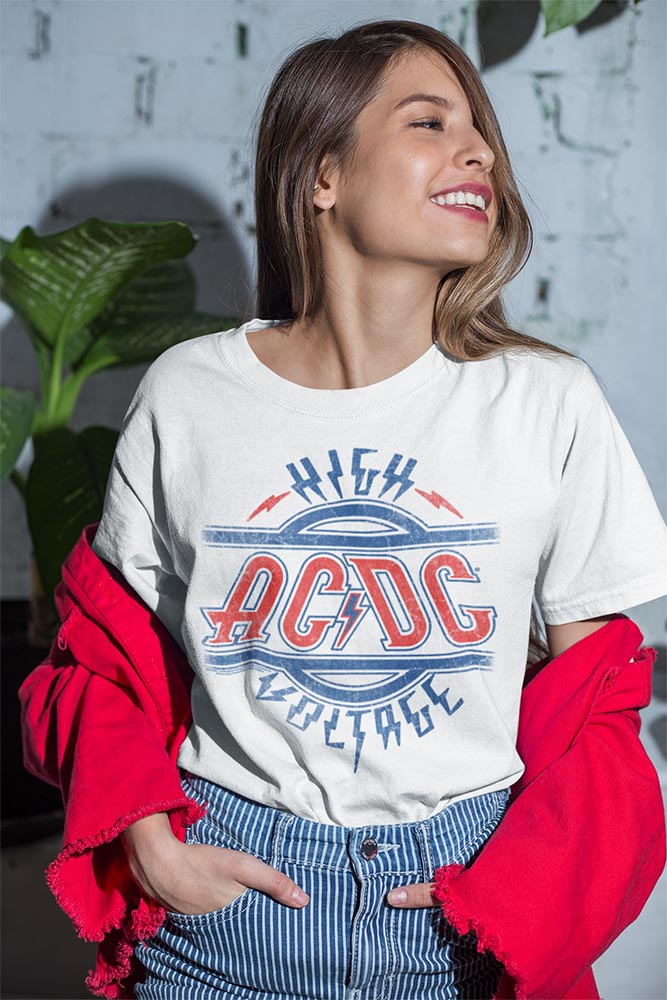 AC/DC Red White and Blue Logo Graphic T-Shirt - Officially Licensed Rock Band Tee