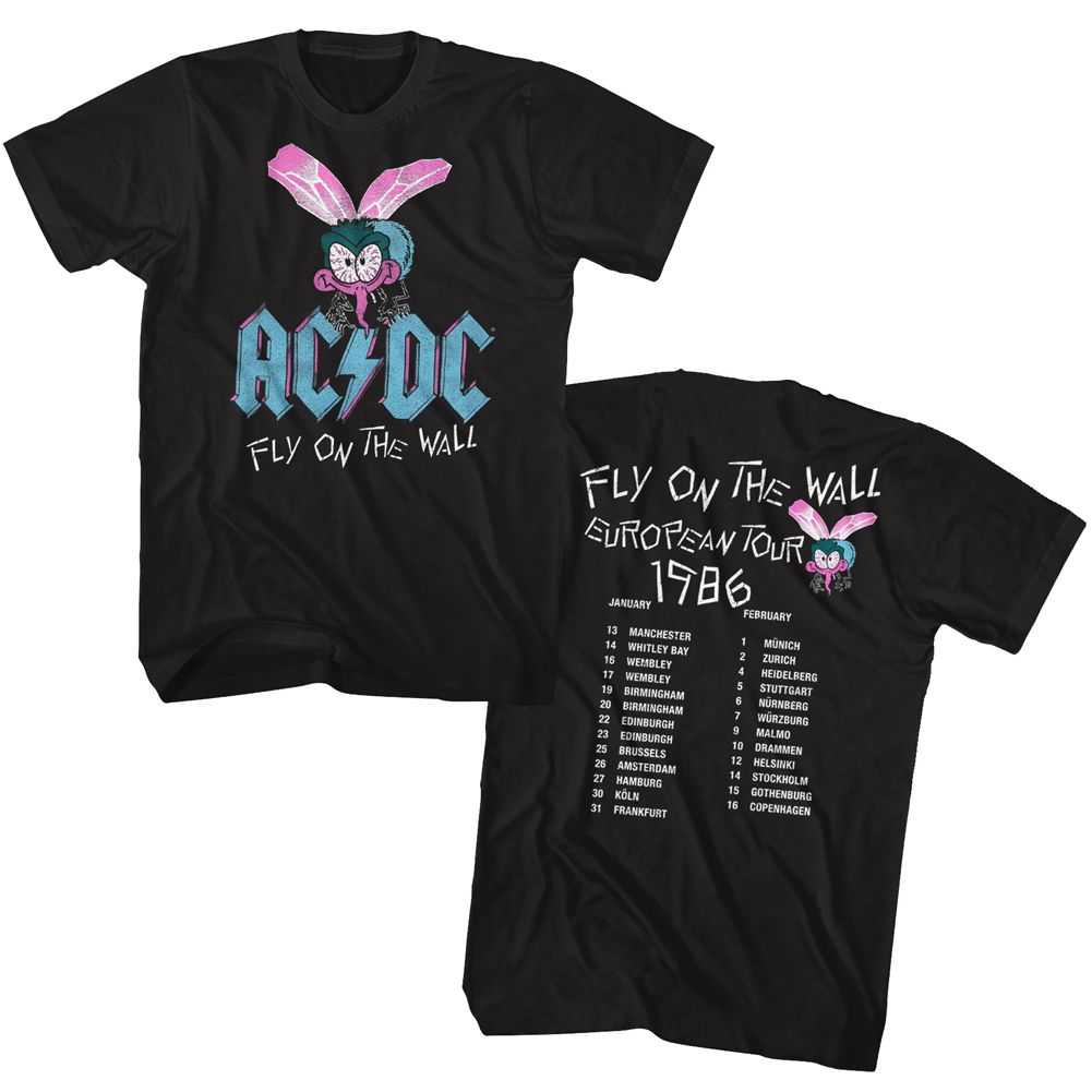 AC/DC Fly Wall Euro Tour 2-Sided Adult Graphic T-Shirt - Retro Rock Music Clothing - Concert Lover Gift Idea