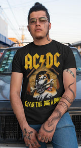 AC/DC Dog A Bone Adult Graphic T-Shirt - Retro Rock Music Clothing - Concert Lover Gift Idea