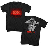AC/DC Pwrup Track List 2-Sided Adult Graphic T-Shirt - Retro Rock Music Clothing - Concert Lover Gift Idea