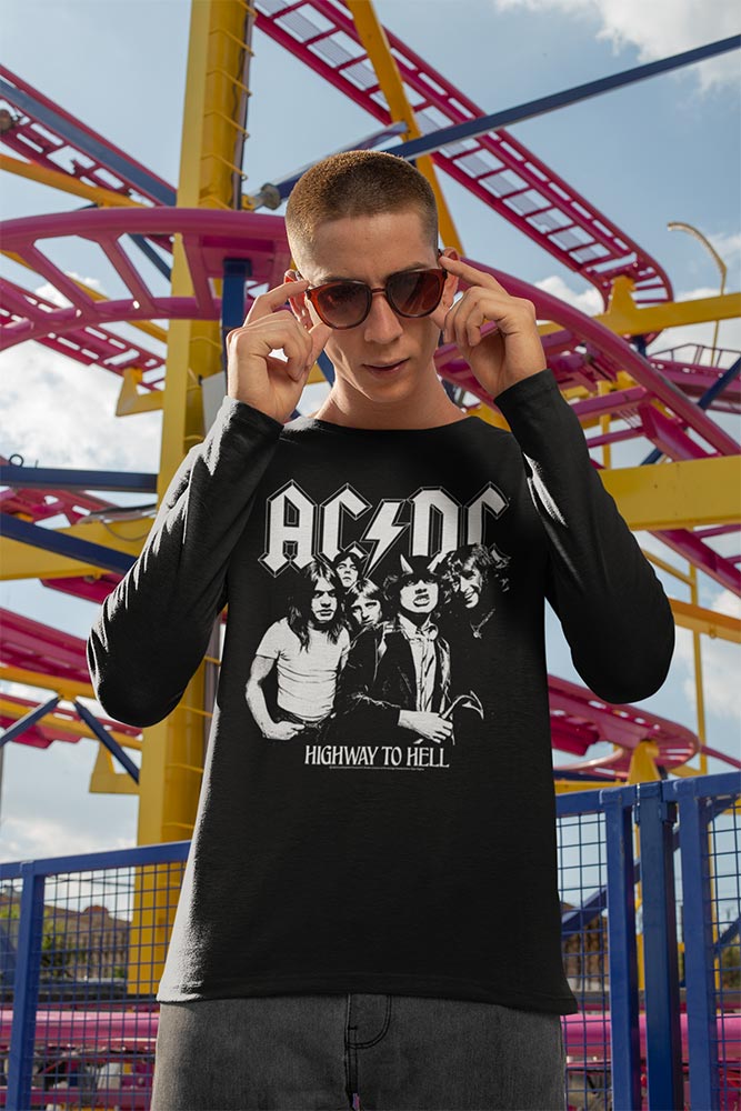 AC/DC Highway to Hell Long Sleeve Graphic Tee - Official Band Photo Vintage