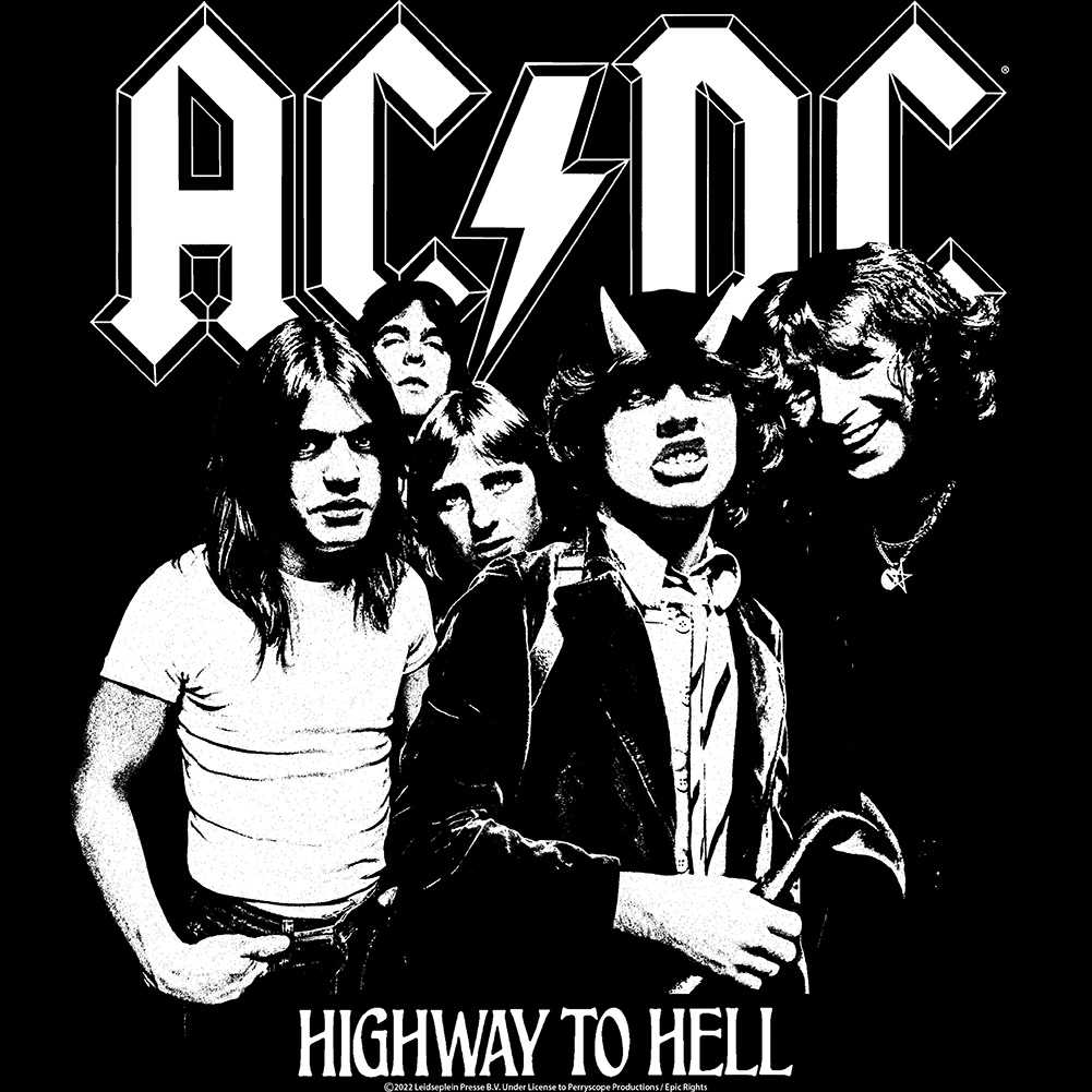 AC/DC Highway To Hell Black and White Photo Graphic Youth Tee - Unisex Kids Rock Band Shirt