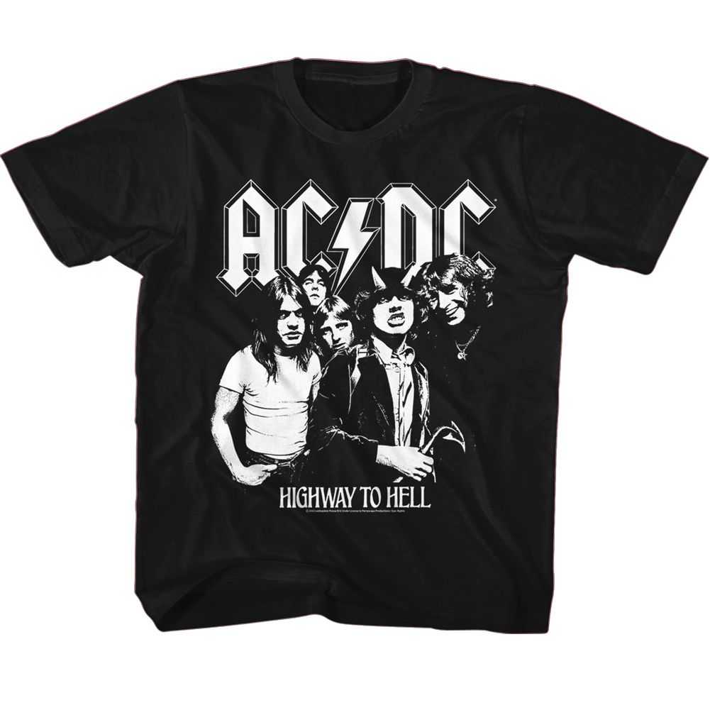AC/DC Highway To Hell Black and White Photo Graphic Youth Tee - Unisex Kids Rock Band Shirt
