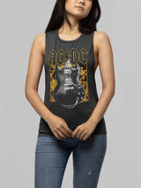 AC/DC Flaming Guitar Graphic Ladies Tank Top - Official Angus Young Rock Band Tee