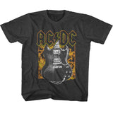AC/DC Fire and Guitar Kids Graphic T-Shirt - Official Rock Band Youth Tee - 100% Cotton Short Sleeve