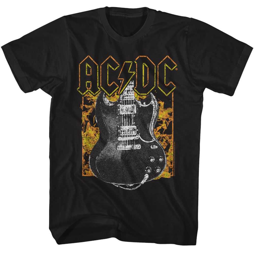 AC/DC Fire and Guitar Vintage Band Tee - Unisex Classic Rock Graphic Shirt