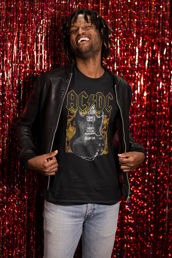 AC/DC Fire and Guitar Vintage Band Tee - Unisex Classic Rock Graphic Shirt