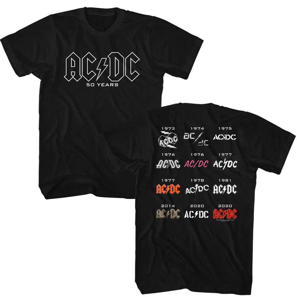 AC/DC 50th Anniversary Graphic T-Shirt - Official Two-Sided Logos Rock Band Tee