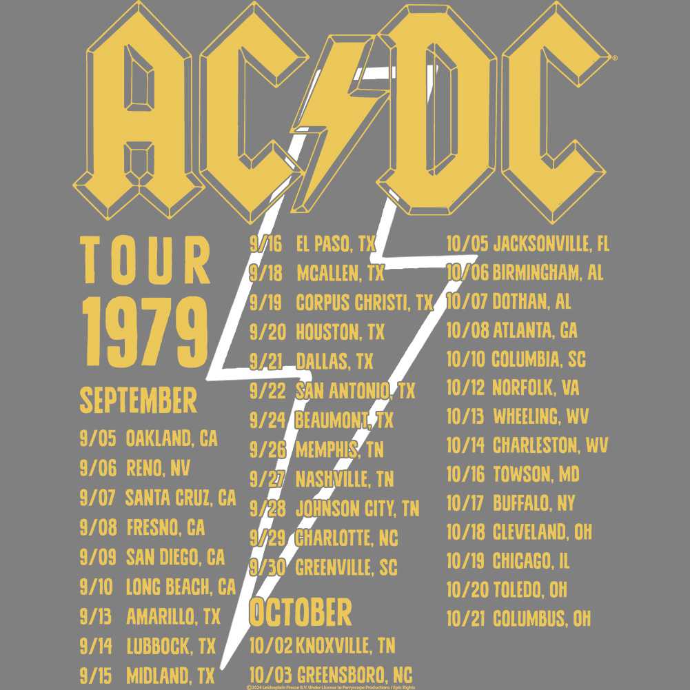 AC/DC Highway to Hell 1979 Tour Graphic T-Shirt - Official Two-Sided Band Concert Tee