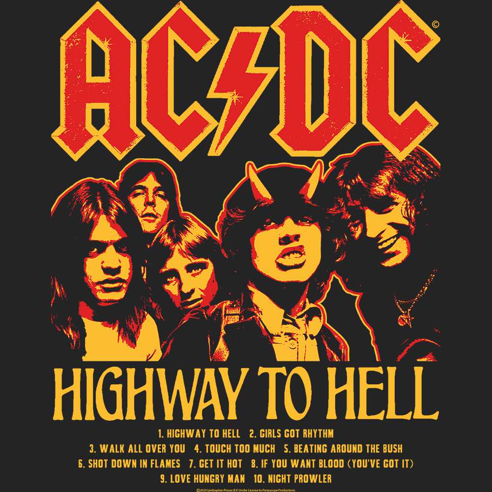 AC/DC Highway to Hell Tracklist Graphic T-Shirt - Official Rock Band Tee