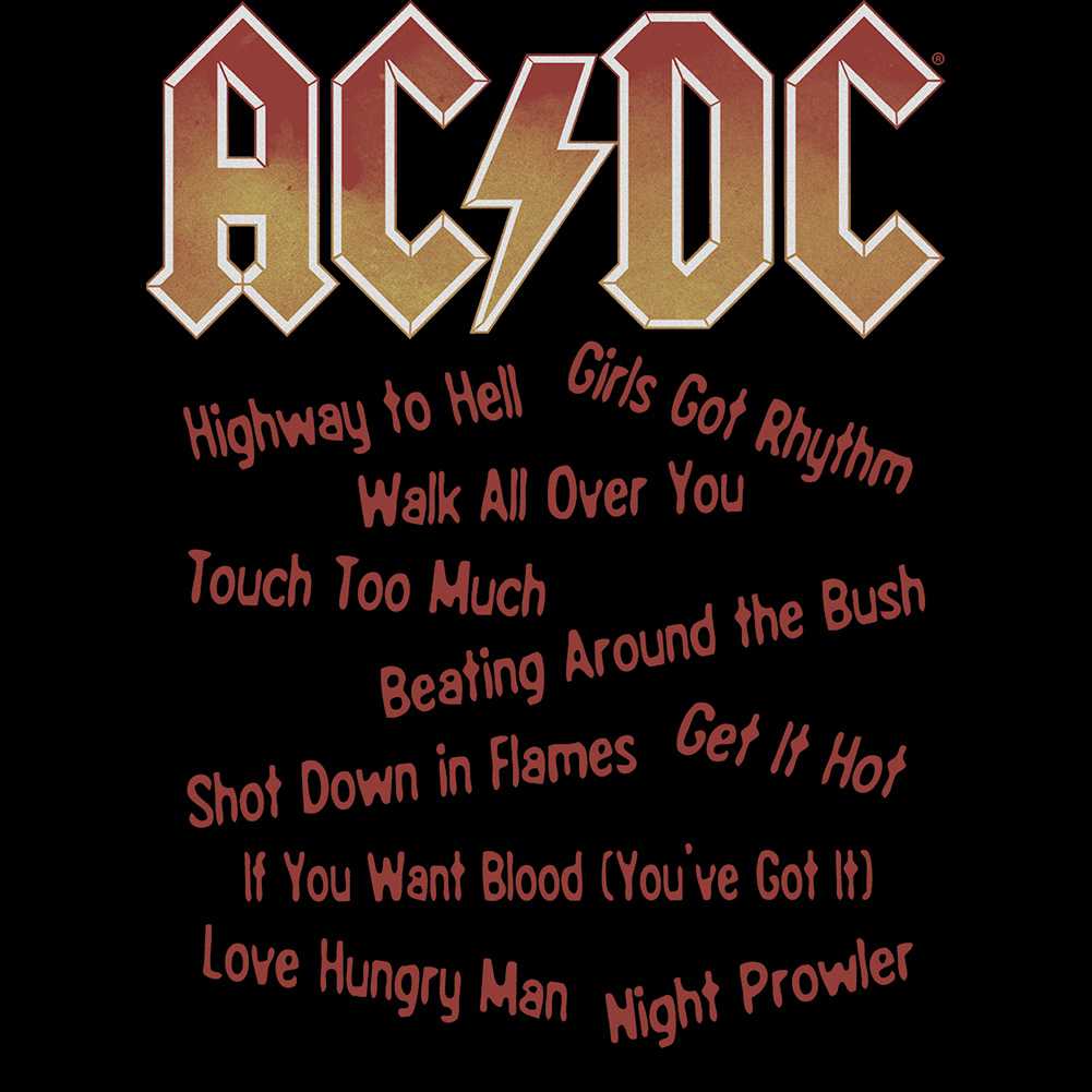 AC/DC Highway to Hell Songs Graphic T-Shirt - Official Two-Sided Band Tee
