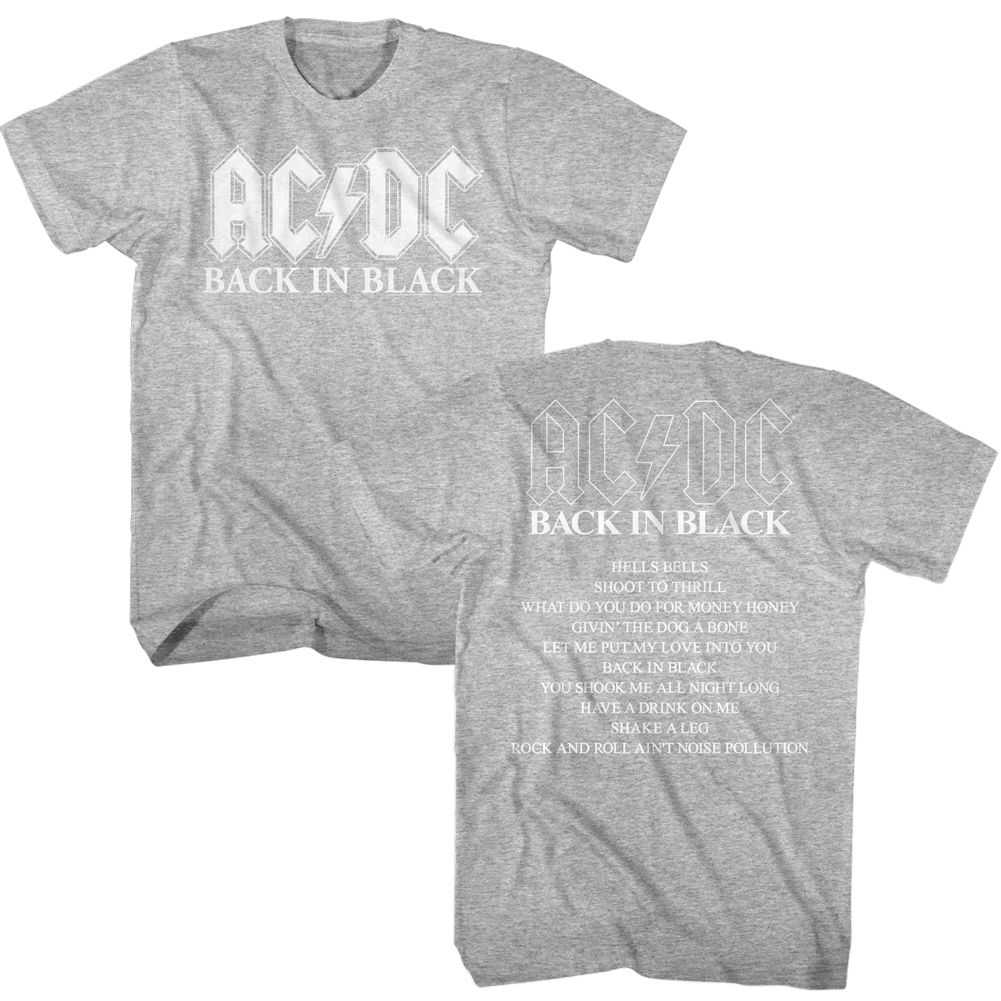 AC/DC Back in Black Album Graphic T-Shirt - Official Two-Sided Rock Band Tee