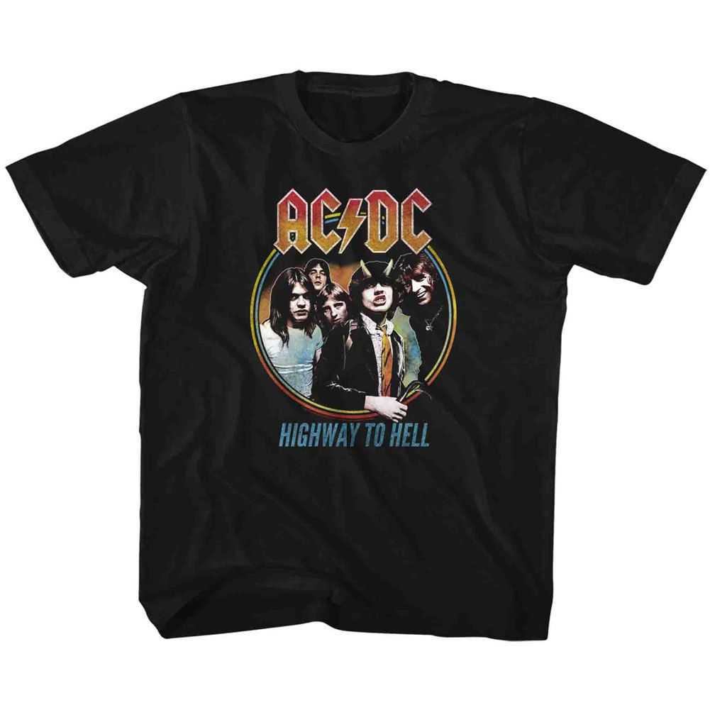 AC/DC Highway To Hell Tricolor Youth Graphic T-Shirt - Retro Rock Music Clothing - Young Concert Lover Gift Idea