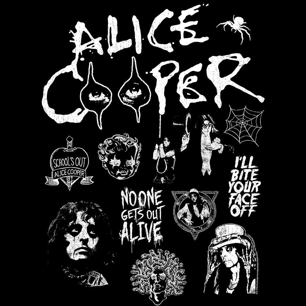 Alice Cooper Collage Graphic T-Shirt - Classic Rock Music Clothing - Vintage Concert Lover Gift Idea