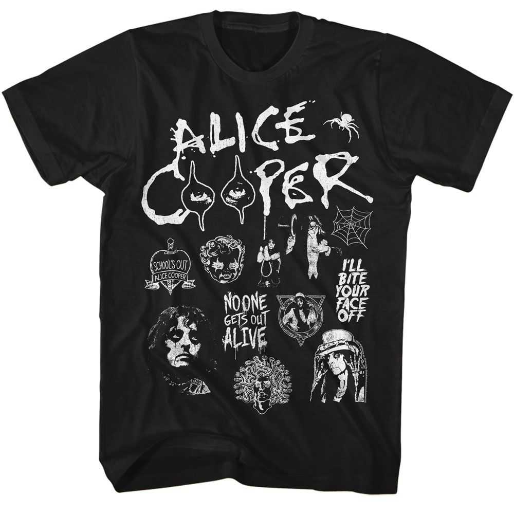 Alice Cooper Collage Graphic T-Shirt - Classic Rock Music Clothing - Vintage Concert Lover Gift Idea