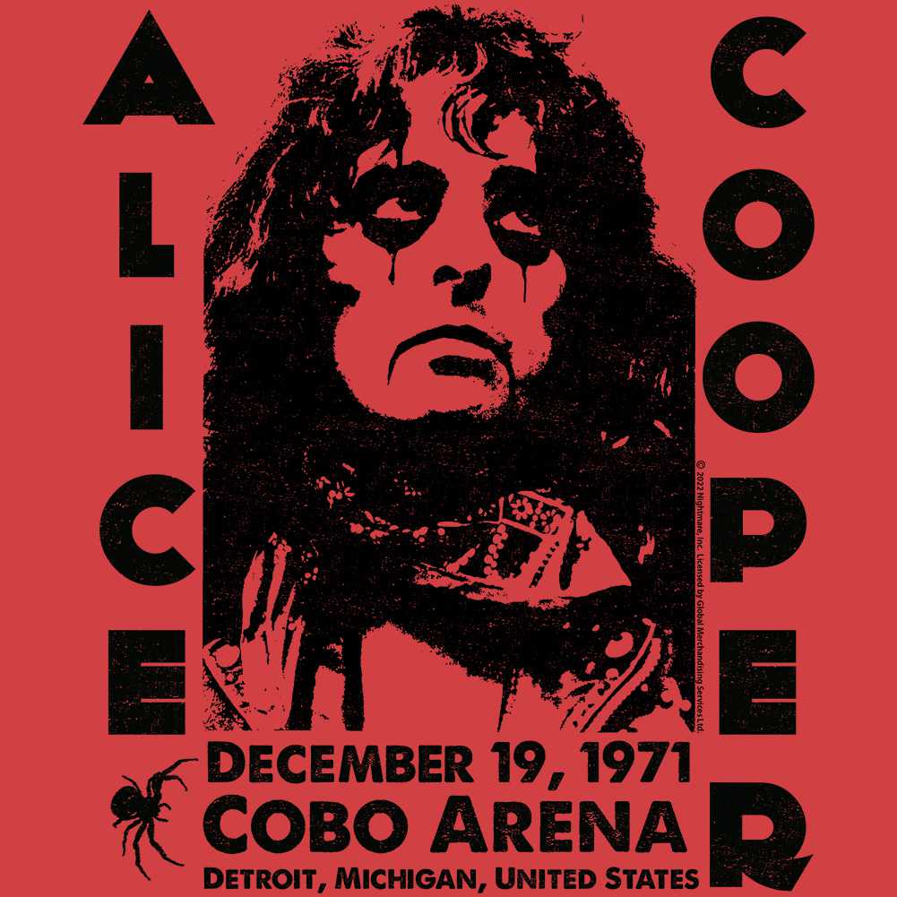 Alice Cooper Cobo Arena 1971 Graphic T-Shirt - Classic Rock Music Clothing - Vintage Concert Lover Gift Idea