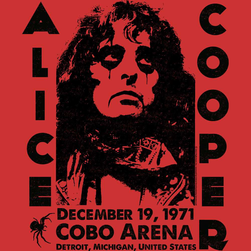Alice Cooper Cobo Arena 1971 Graphic T-Shirt - Classic Rock Music Clothing - Vintage Concert Lover Gift Idea