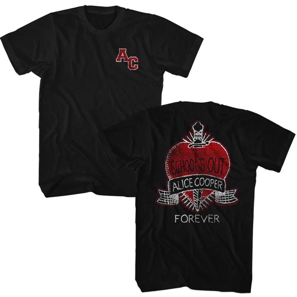 Alice Cooper Schools Out Varsity 2-Sided Graphic T-Shirt - Classic Rock Music Clothing - Vintage Concert Lover Gift Idea
