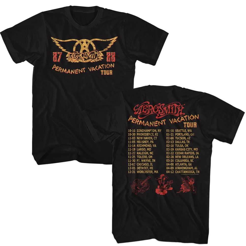 Aerosmith Permanent Tour 87-88 2-Sided Graphic T-Shirt - Classic Rock Music Clothing - Vintage Concert Lover Gift Idea