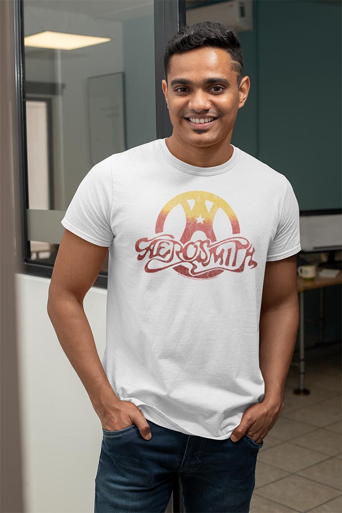 Aerosmith Gradient Logo Graphic T-Shirt - Classic Rock Music Clothing - Vintage Concert Lover Gift Idea