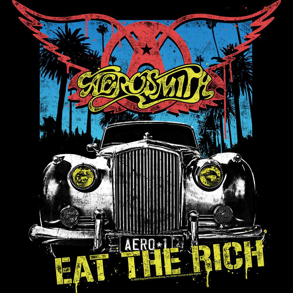 Aerosmith Eat The Rich Car Adult Graphic T-Shirt - Retro Rock Music Clothing - Concert Lover Gift Idea