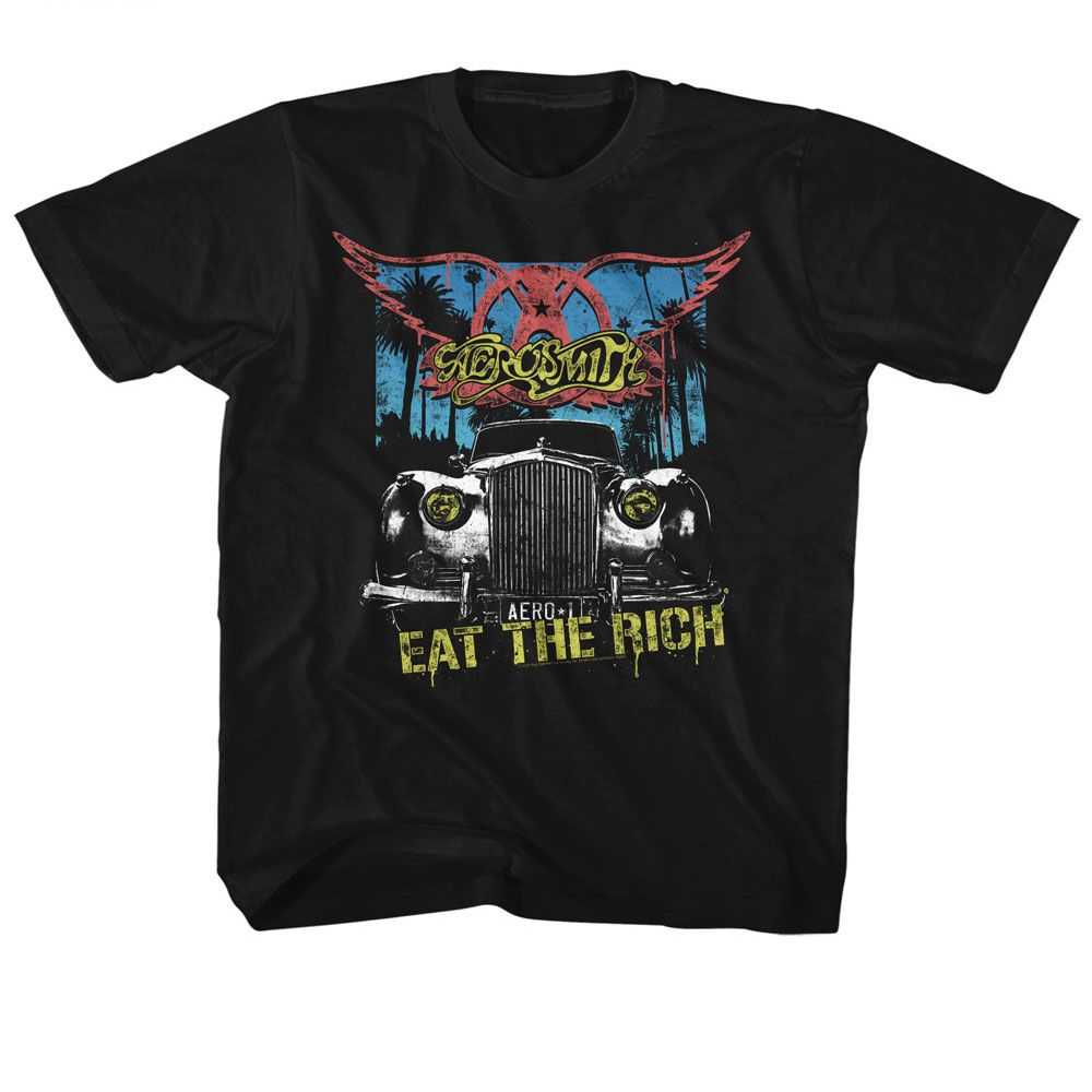 Aerosmith Eat The Rich Car Youth Graphic T-Shirt - Classic Rock Music Clothing - Vintage Concert Lover Gift Idea