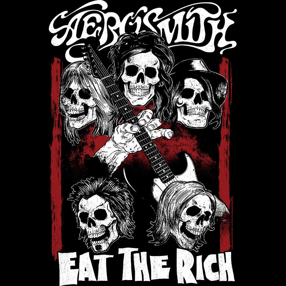 Aerosmith Eat The Rich Skull Graphic T-Shirt - Classic Rock Music Clothing - Vintage Concert Lover Gift Idea