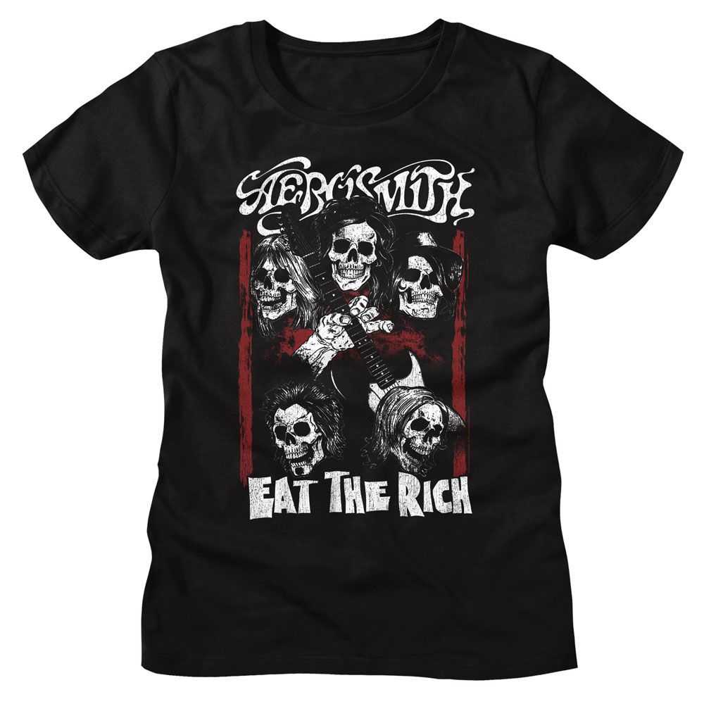 Aerosmith Eat The Rich Skull Graphic T-Shirt - Classic Rock Music Clothing - Vintage Concert Lover Gift Idea