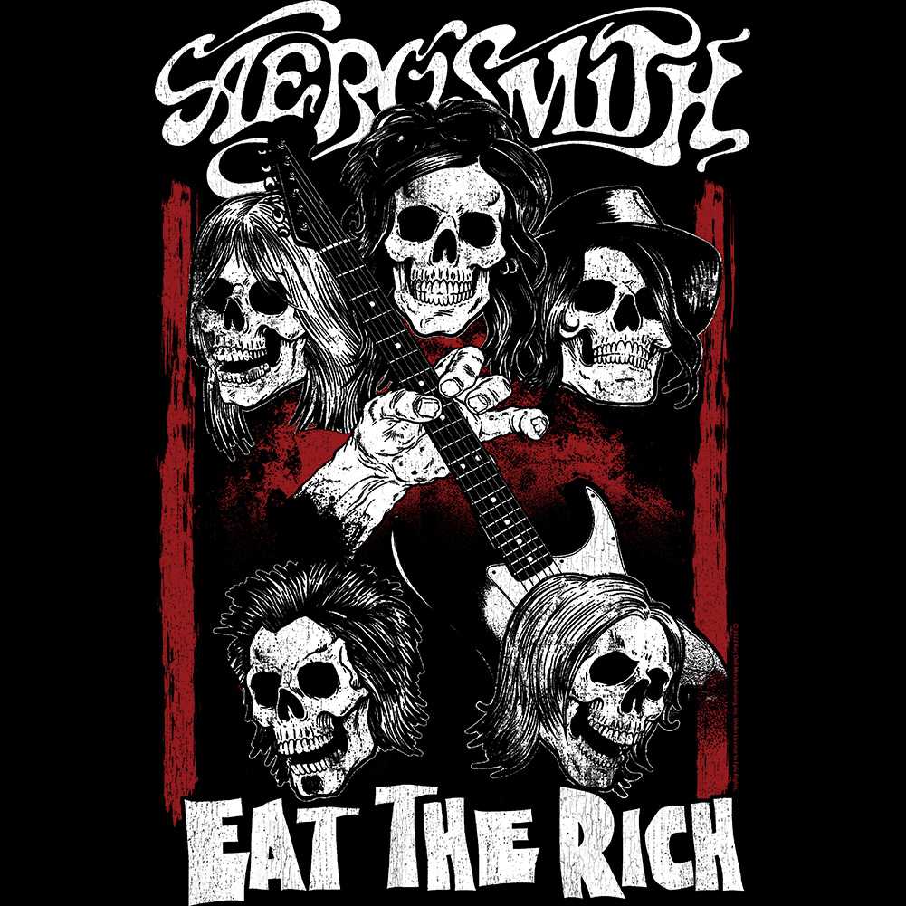 Aerosmith Eat The Rich Skull Graphic T-Shirt - Classic Rock Music Clothing - Vintage Concert Lover Gift Idea