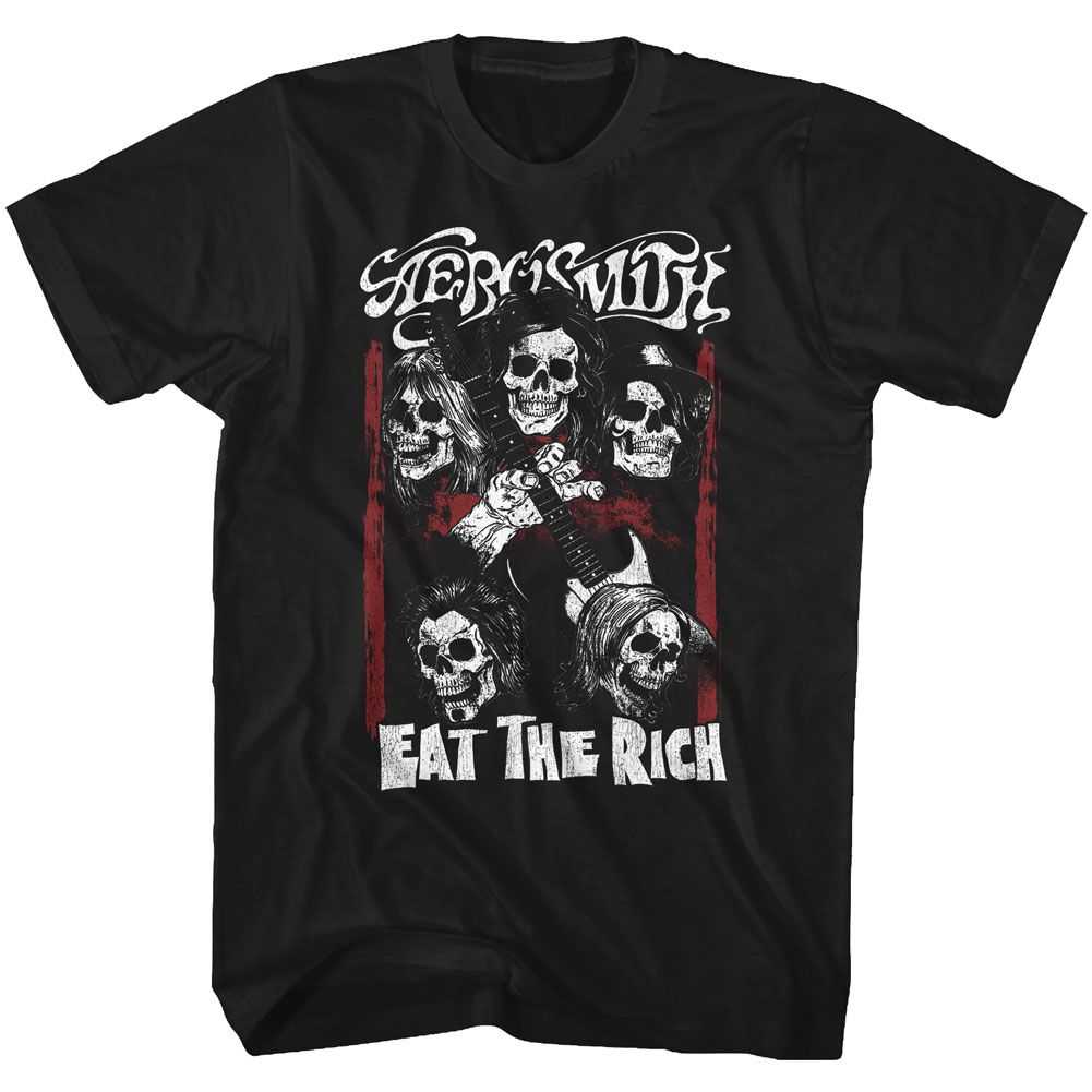 Aerosmith Eat The Rich Skull Graphic T-Shirt - Classic Rock Music Clothing - Vintage Concert Lover Gift Idea