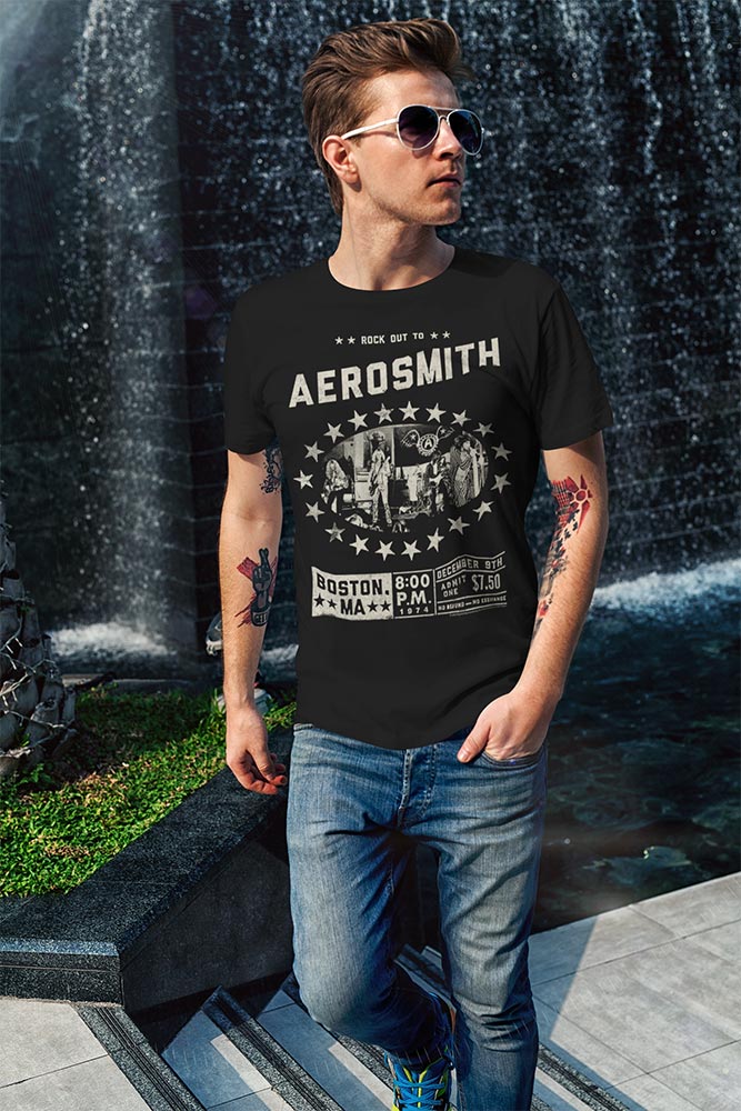 Aerosmith Boston Music Hall Graphic T-Shirt - Classic Rock Music Clothing - Vintage Concert Lover Gift Idea