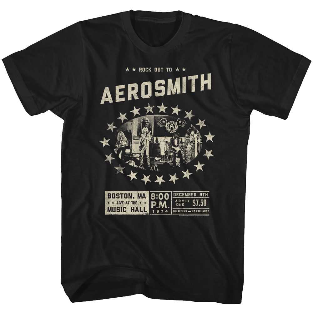 Aerosmith Boston Music Hall Graphic T-Shirt - Classic Rock Music Clothing - Vintage Concert Lover Gift Idea