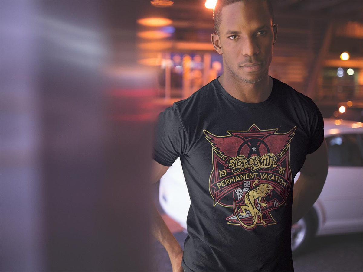 Aerosmith Perm Vacay Lizard Graphic T-Shirt - Classic Rock Music Clothing - Vintage Concert Lover Gift Idea