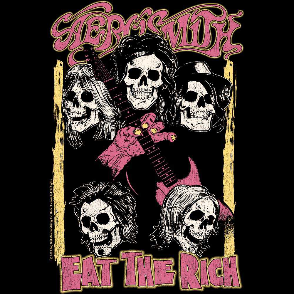 Aerosmith Skulls Recolor Graphic T-Shirt - Classic Rock Music Clothing - Vintage Concert Lover Gift Idea