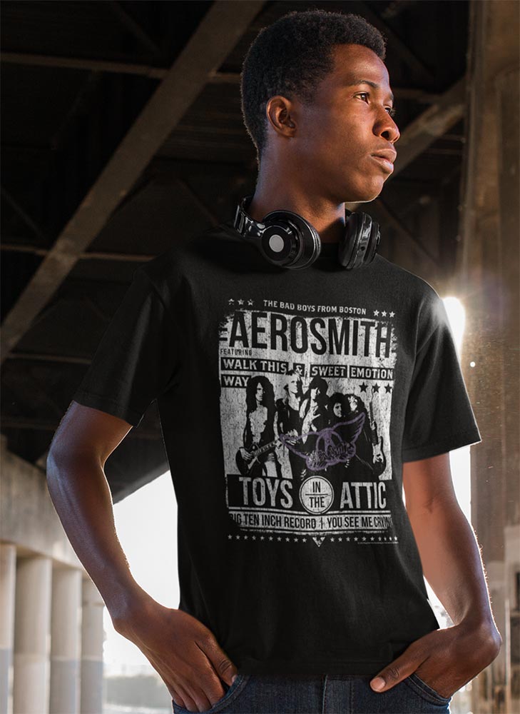 Aerosmith Aero Poster Adult Graphic T-Shirt - Retro Rock Music Clothing - Concert Lover Gift Idea