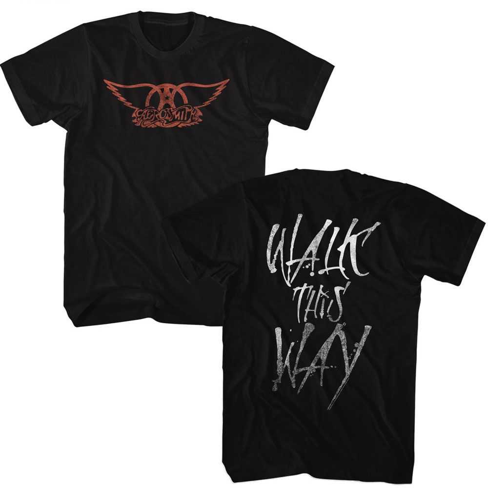 Aerosmith Walk This Way 2-Sided Graphic T-Shirt - Classic Rock Music Clothing - Vintage Concert Lover Gift Idea