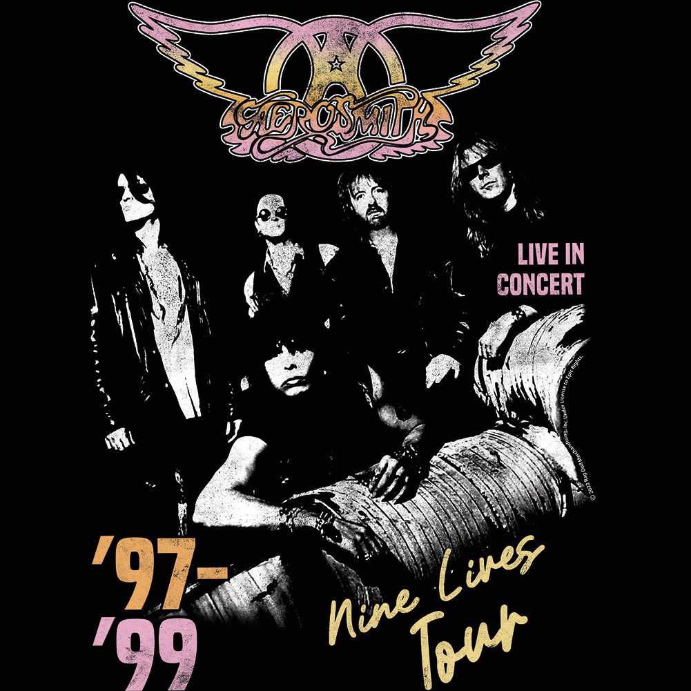 Aerosmith Nine Lives Tour Graphic T-Shirt - Classic Rock Music Clothing - Vintage Concert Lover Gift Idea