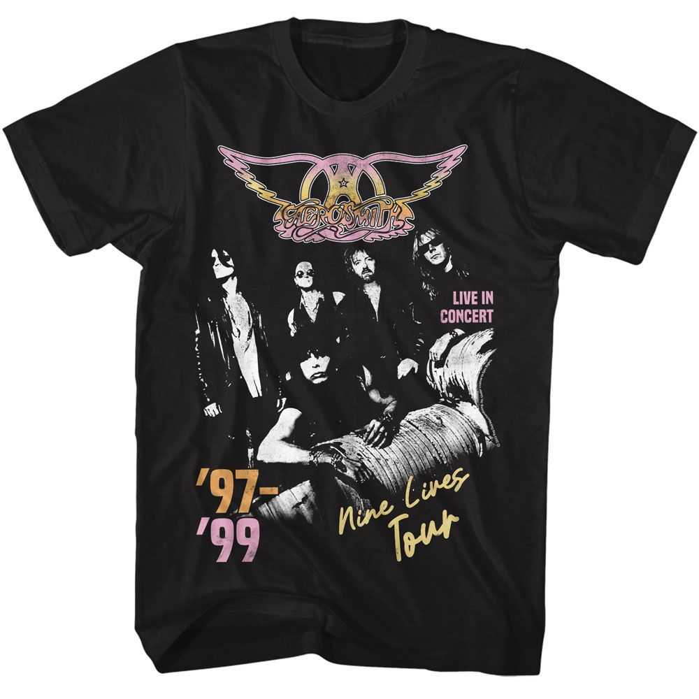 Aerosmith Nine Lives Tour Graphic T-Shirt - Classic Rock Music Clothing - Vintage Concert Lover Gift Idea