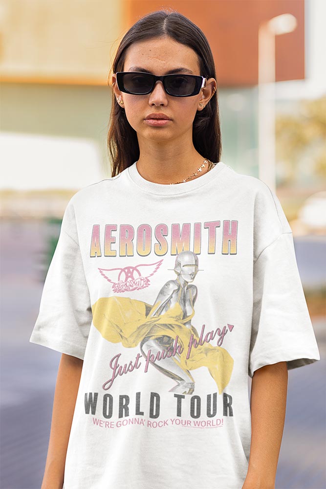 Aerosmith Just Push Play Graphic T-Shirt - Classic Rock Music Clothing - Vintage Concert Lover Gift Idea