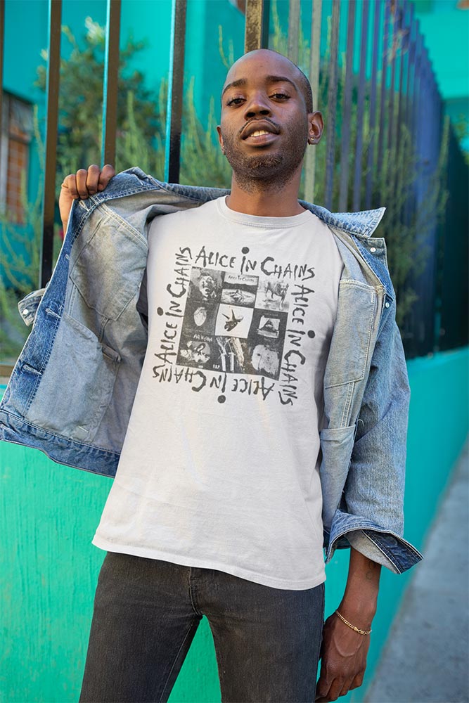 Alice In Chains Multi Album Art Graphic T-Shirt - Classic Rock Music Clothing - Vintage Concert Lover Gift Idea