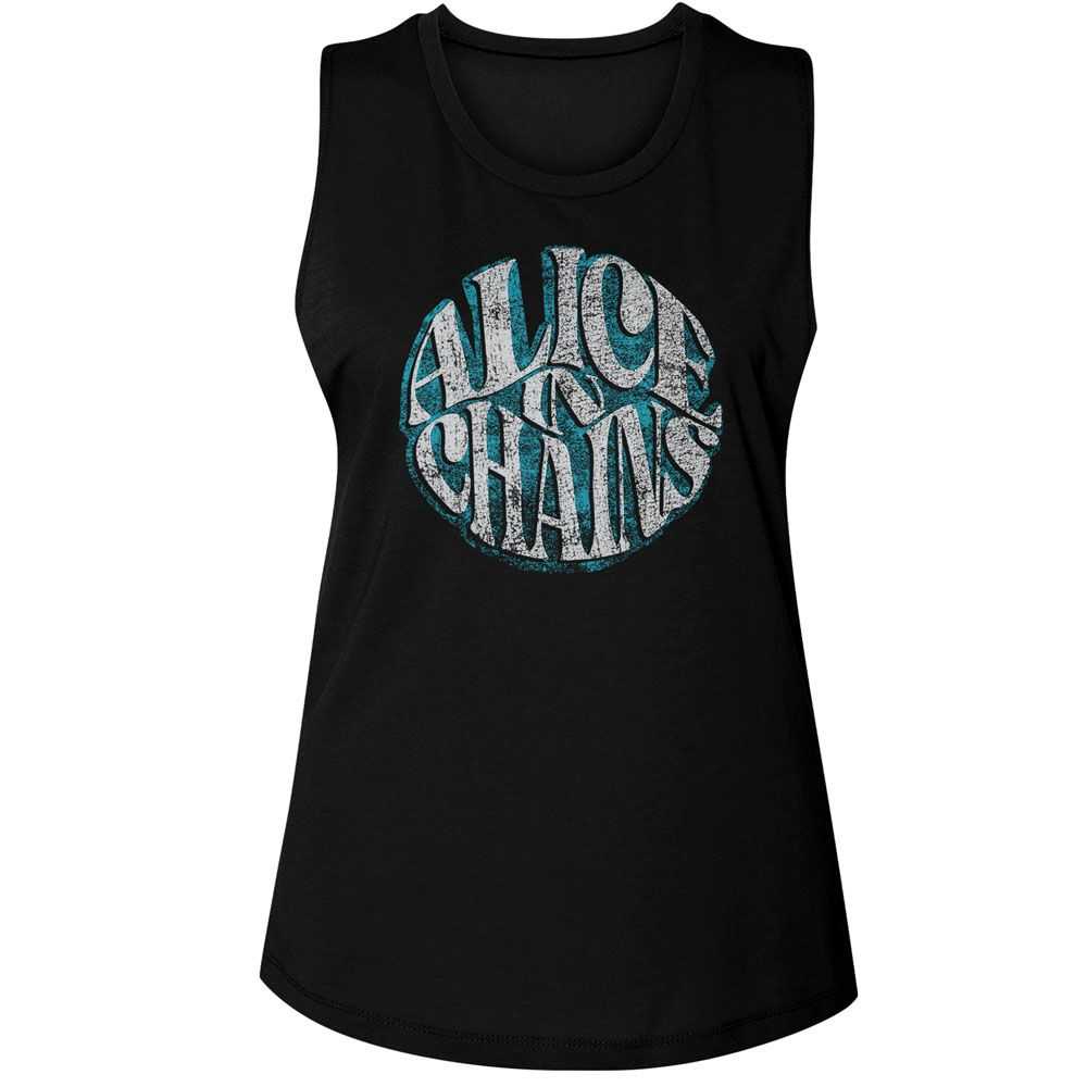 Alice In Chains Circle Text Ladies Graphic Tank Top - Classic Rock Music Clothing - Vintage Concert Lover Gift Idea