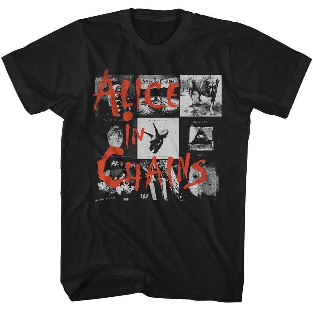 Alice In Chains Multiple Album Covers Graphic T-Shirt - Classic Rock Music Clothing - Vintage Concert Lover Gift Idea