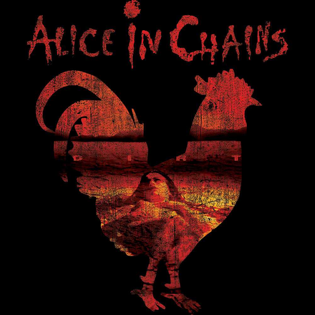 Alice In Chains Dirt Album Rooster Graphic T-Shirt - Classic Rock Music Clothing - Vintage Concert Lover Gift Idea