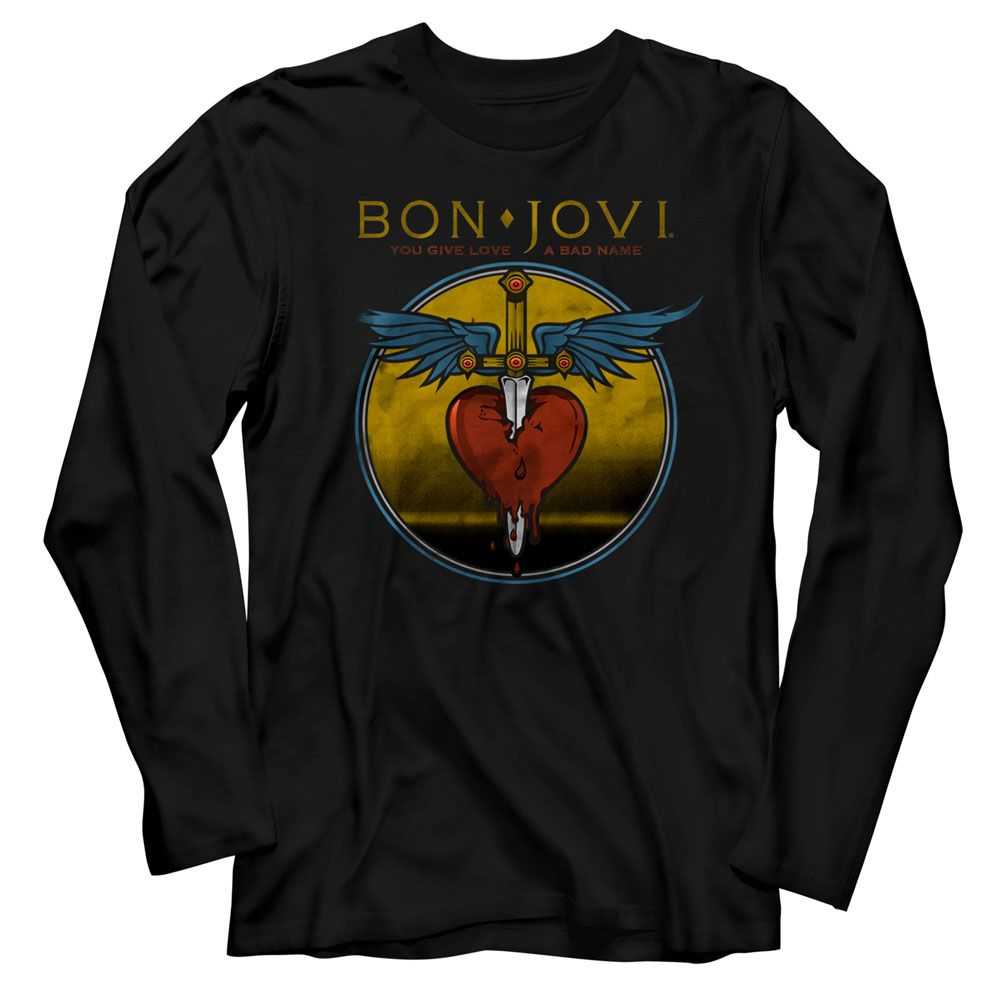 Bon Jovi BAD NAME Black Adult Long Sleeve Shirt – Official Rock Band Graphic Apparel for Fans