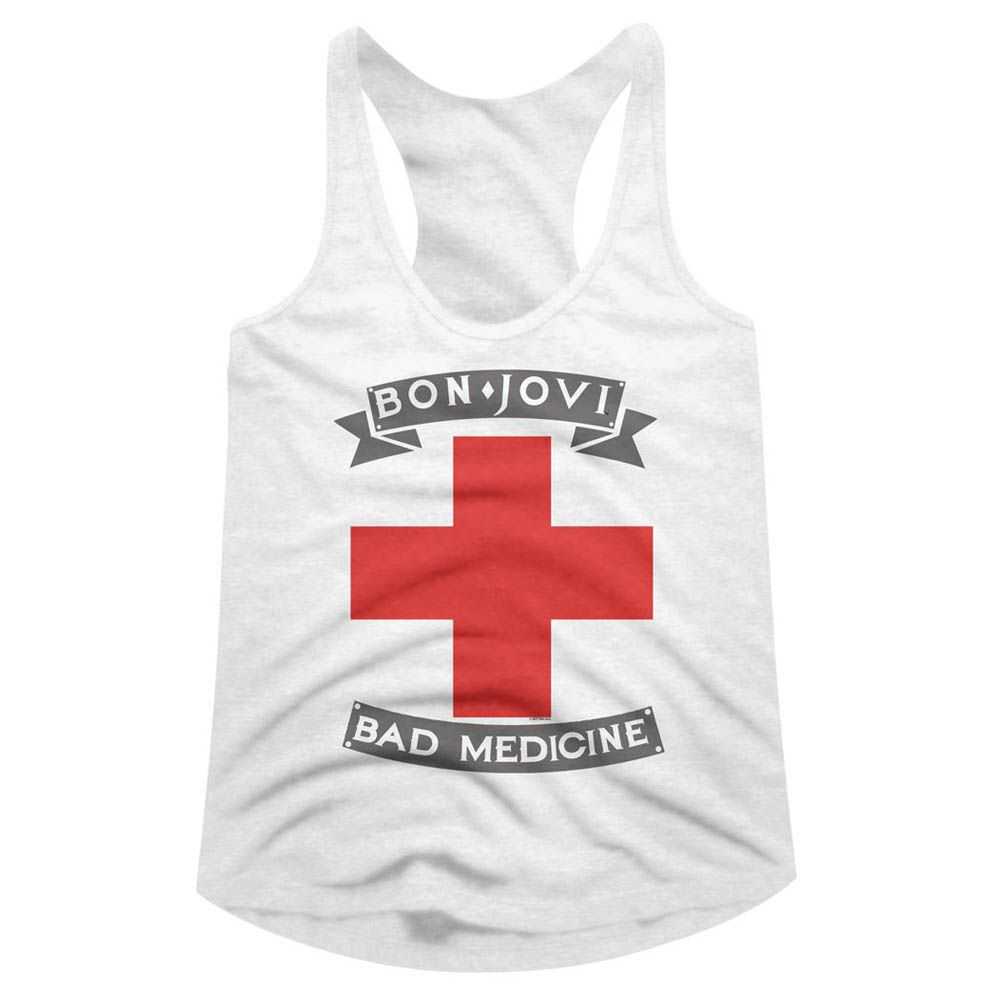 Bon Jovi BADMED White Slim Fit Adult Woman Tank Top– Official Rock Music Graphic Tee for Fans