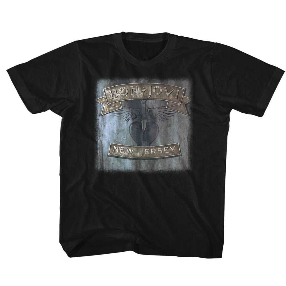 Bon Jovi NEW JERSEY Youth T-Shirt – Black Short Sleeve Classic Rock Band Graphic Tee